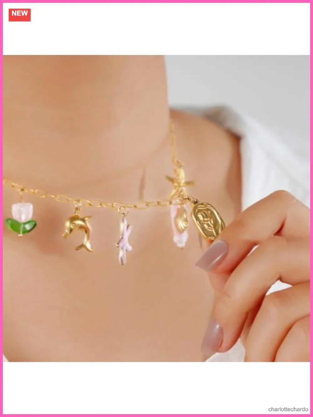 Stainless Steel Gold Plated Ocean Charm Necklace Boho Beach Choker